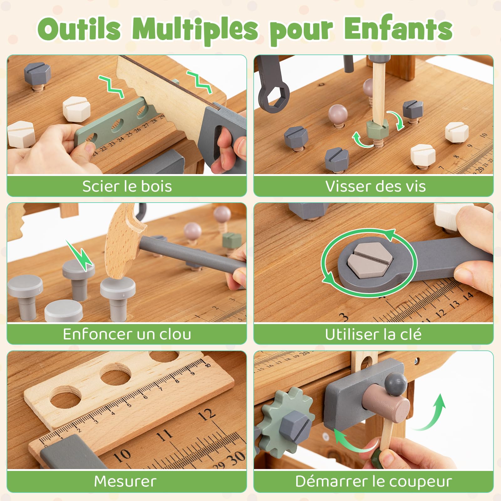 COSTWAY Établi Enfant en Bois avec 5 Outils et 42 Accessoires