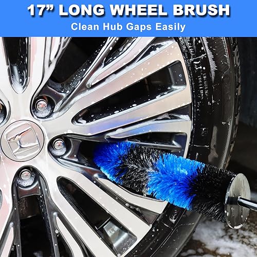 Miniatura 2 de NIKCOSMK 10 cepillos para ruedas y neumáticos, cepillo de rueda de automóvil, cepillo limpiador de llantas de 17 pulgadas de largo, 5 cepillos de