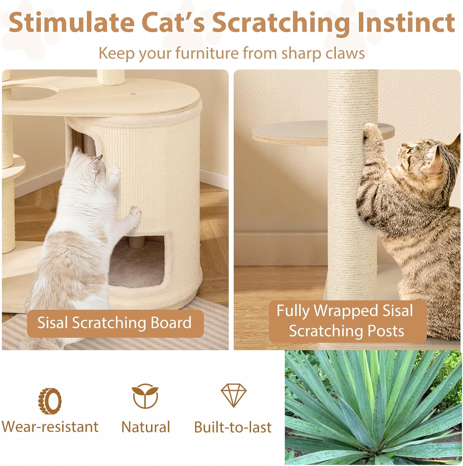 PETSITE 60 Inch Modern Tall Cat Tree for Indoor Cats, Wooden Cat Tree Tower with 2-Story Condo, Sisal Scratching Posts and Board, Top Perch, and Round Napping Bed, Soft Washable Cushions Covered