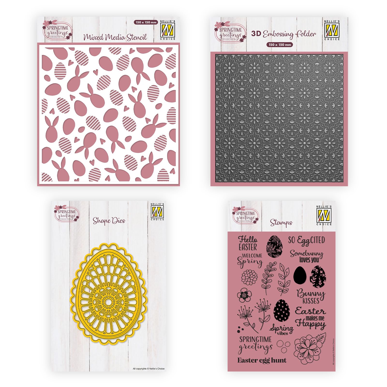 Nellie’s Choice Cutting Die, Stencil, Embossing Folder and Silicone Clear Stamp - 22Pcs with Spring and Easter Designs - Craft and Card Making Supplies for Scrapbooking, Journaling, DIY and Papercraft