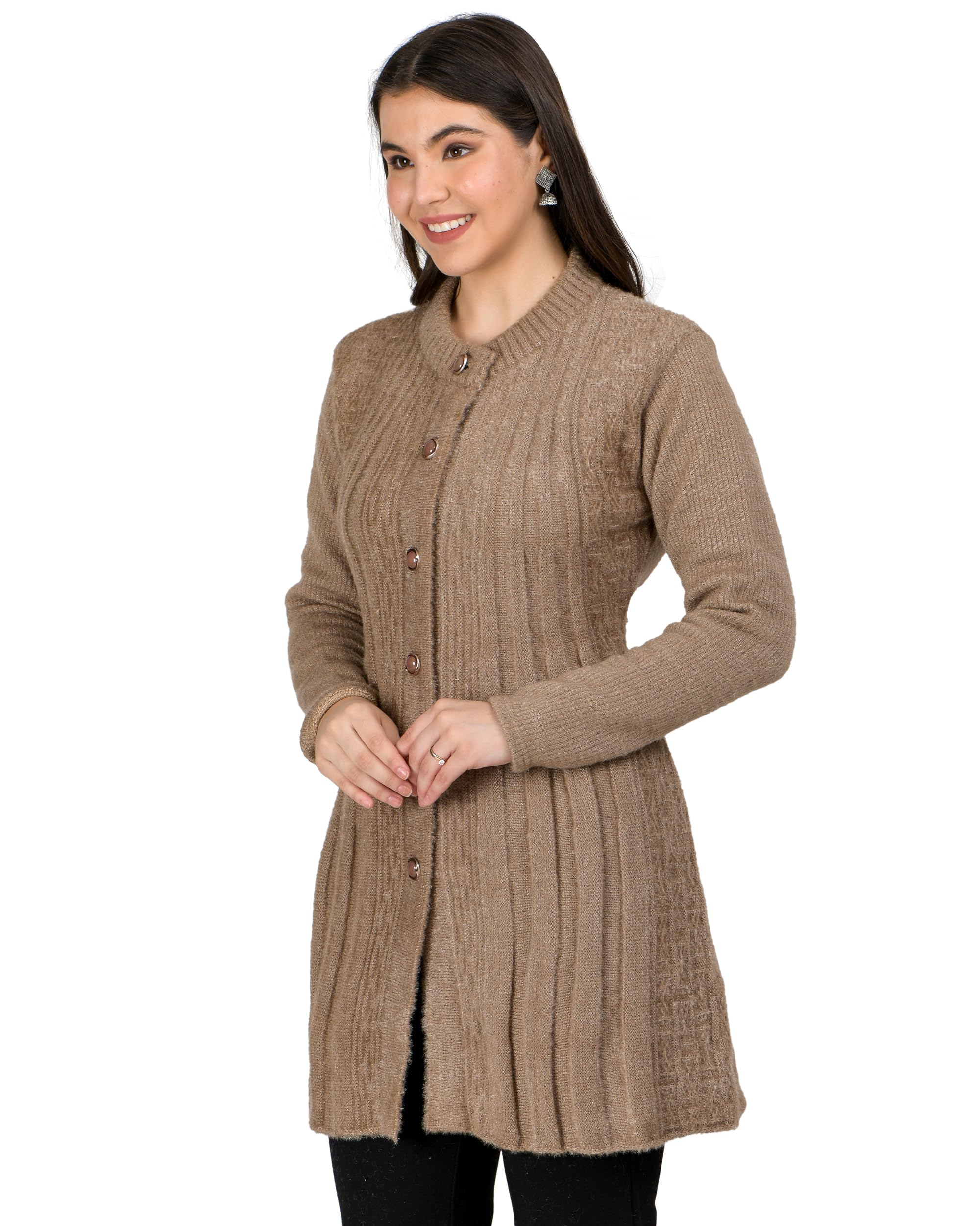 Lady Willington Women Woolen Round Neck Self Design Long Cardigan Shrug Heavy Rainbow Cardigan Winter Wear Pure Wool Cardigans for Women Long Cotty Fully Warm Cardigans Free Sizes