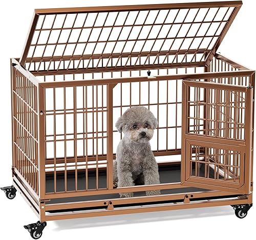 Gardner Pet Jaula para perros resistente de 32 pulgadas con ruedas, jaula plegable de metal para cachorros, perros pequeños y medianos, jaula Marrón