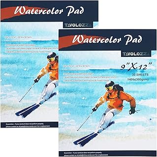 TAVOLOZZA 9" x 12" Watercolor Pad, Pack of 2, 66 Sheets, 140lb (300gsm), Glue Bound, Acid-Free Paper, Art Sketchbook Pad for Watercolor Techniques and Mixed Media