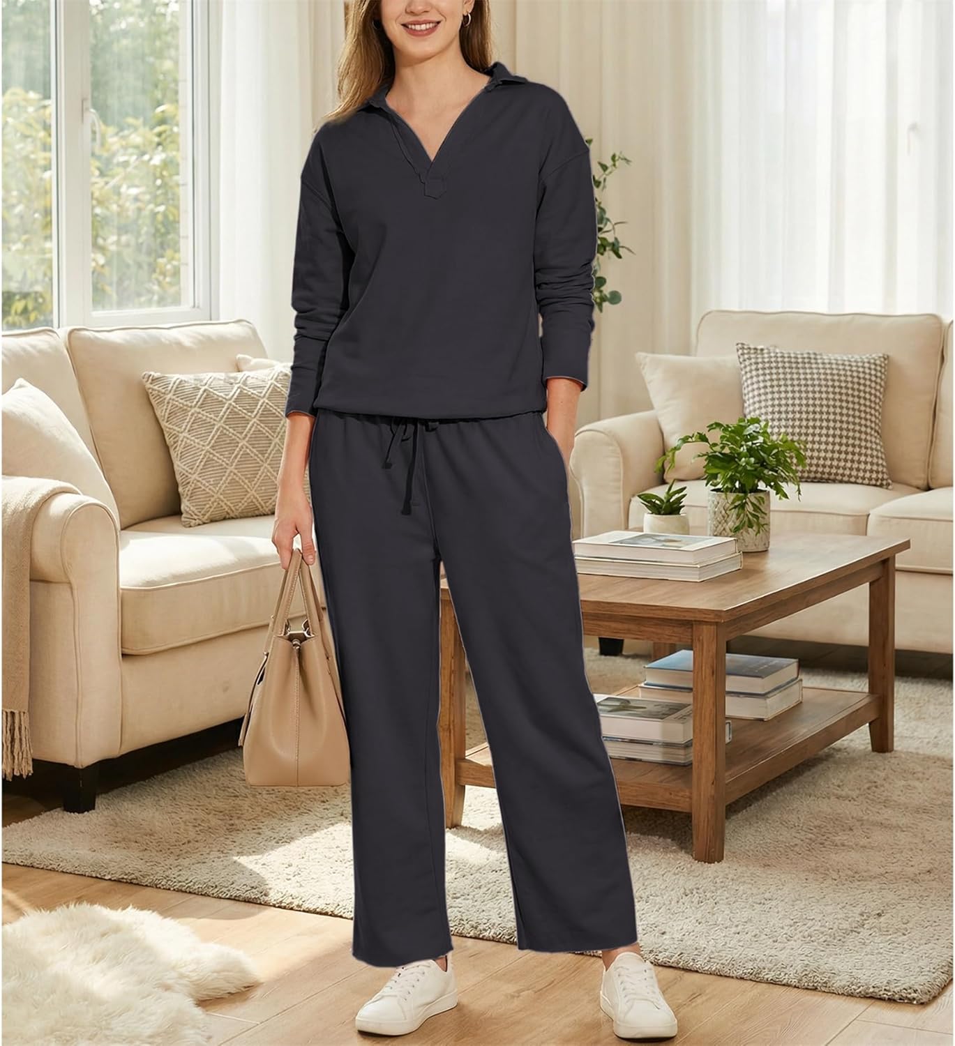 Women's Carmel Tracksuit 2 Piece Set - Patrick Pullover Sweatshirt & Catherine Sweatpants - Casual Lounge Set - Image 4