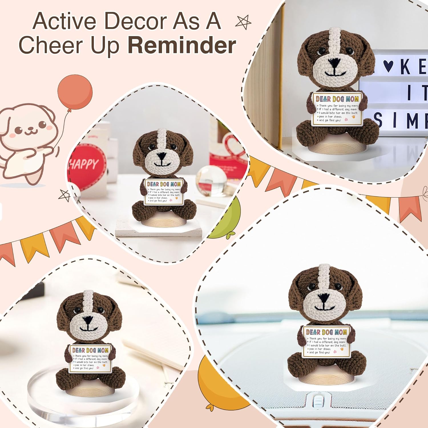 Gossby Gift for Dog Mom - Handmade Positive Dog Crochet with Message - Thank You for Being My MOM - Mothers Day, Christmas, Birthday Gift for Pet Lover Women - Knitted Decor - Image 5