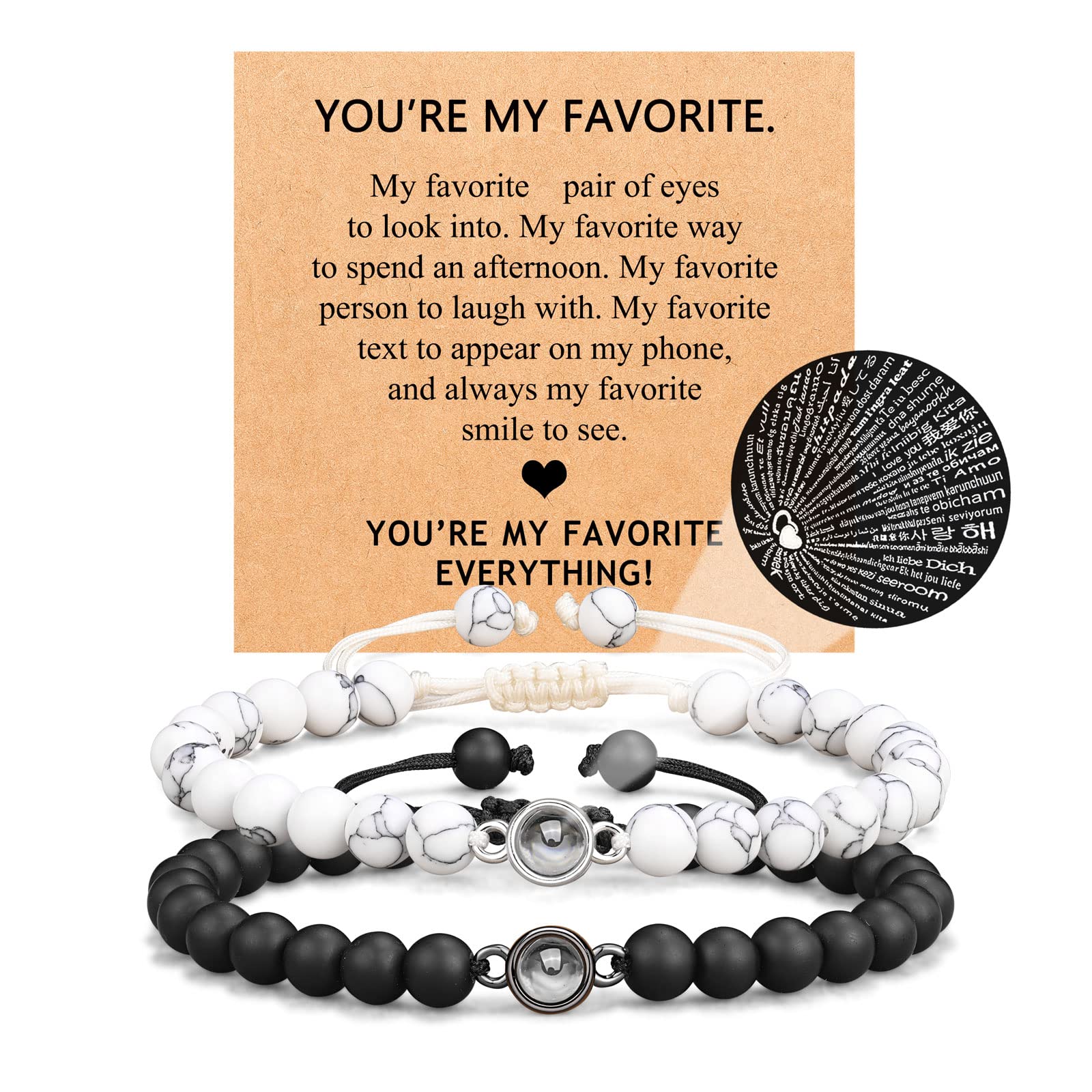 UNGENT THEM I Love You 100 Languages Bracelets Couples Gifts To My Men, Boyfriend, Girlfriend, Husband, My Love, Soulmate, Fiance - Anniversary Valentines Day Birthday Christmas Gift for Him and Her