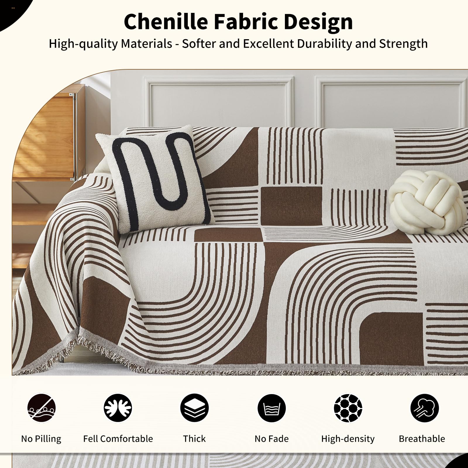 WEYOND Boho Couch Cover Sofa Covers Washable, Chenille Couch Covers for 3 Cushion Sofa Pet Friendly - Image 4