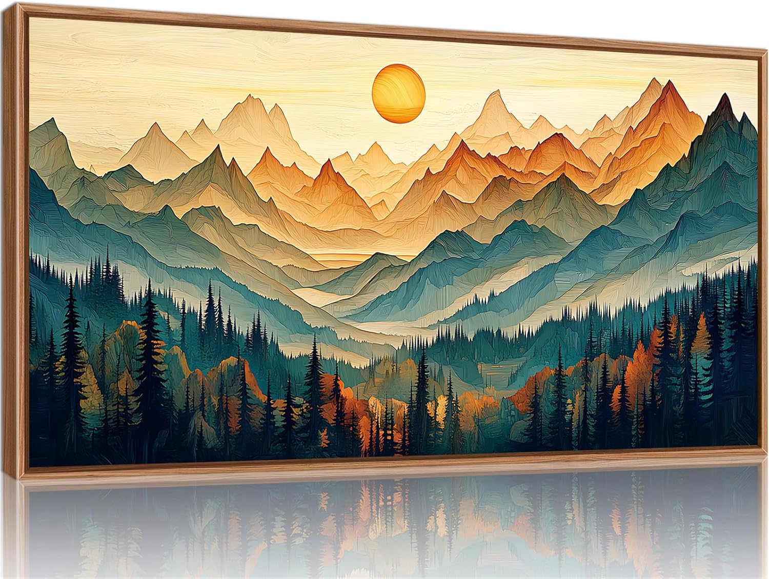 Tinonedraw Large Mountain Framed Canvas Wall Art, Boho Nature Forest Wall Decor, Neutral Wooden Pine Trees Artwork, Sunrise Ridge Landscape Art Printing for Living Room Bedroom Office 20"x40" Boho Mountains 20L" x 40W"