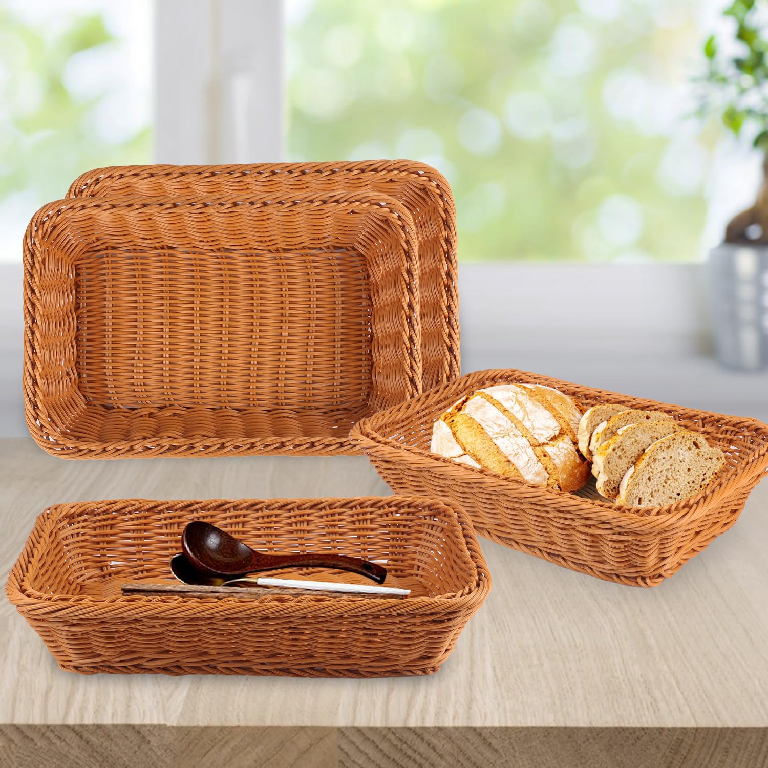 Cesta de pan, cesta tejida para servir, cesta de servir alimentos de mesa para restaurante, panadería, fiesta familiar, servicio de hotel, frutas, verduras y aperitivos