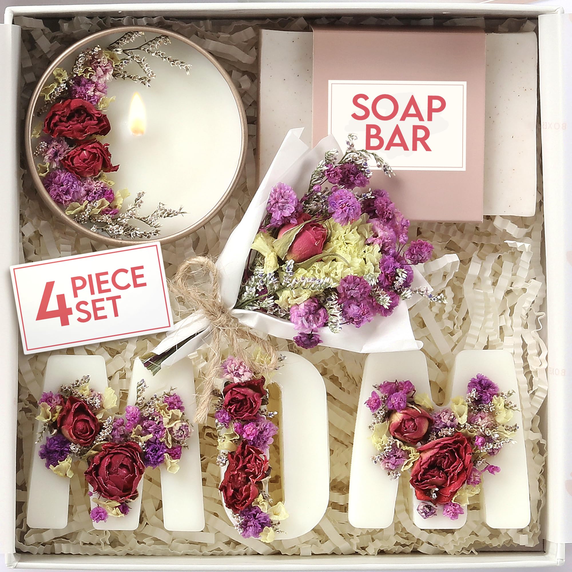 LaurGifts Rose and Vanilla Gift Basket for Mom - Birthday Spa Gift Box - Mom Day Basket - Bath Set for Her - Scented Candl...