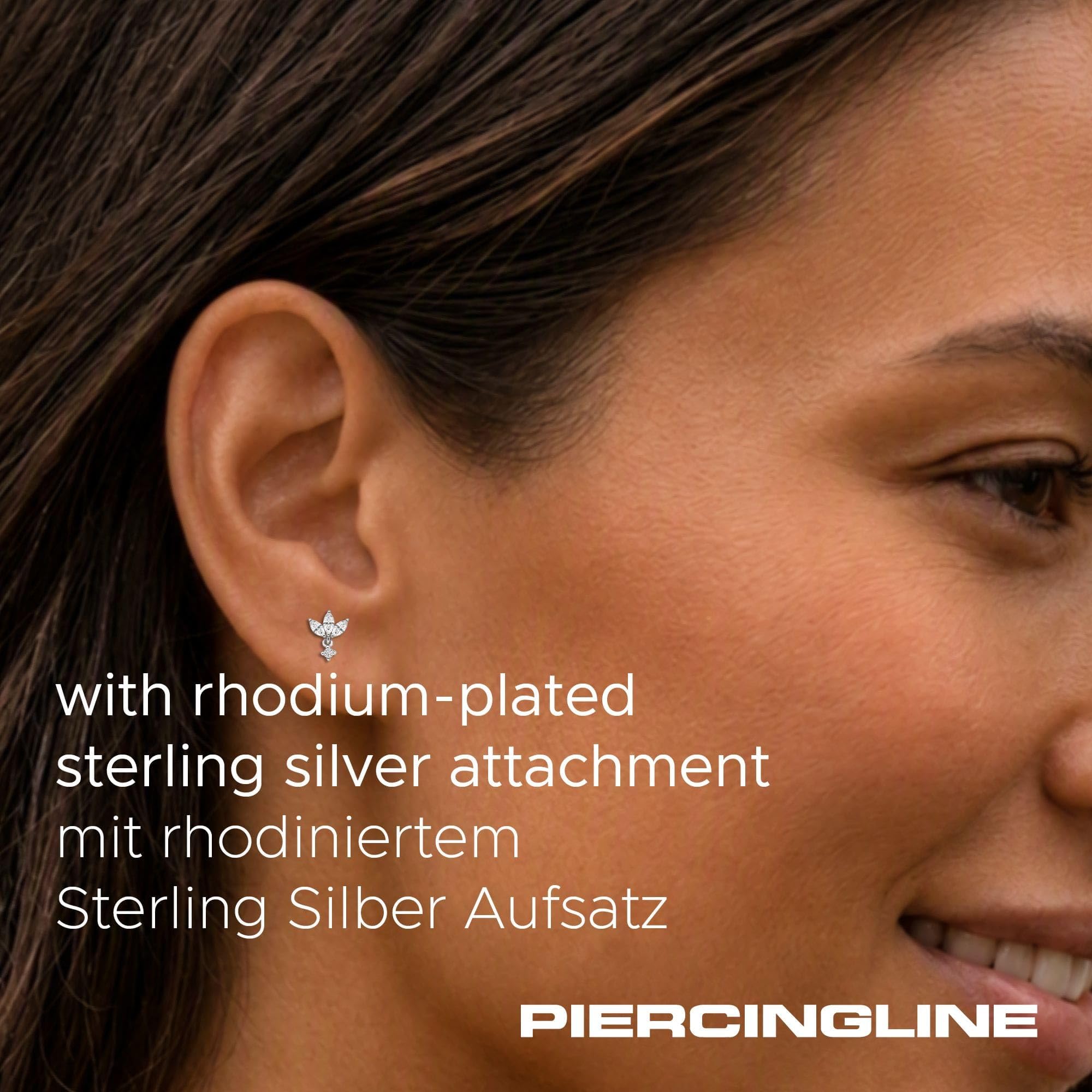 PIERCINGLINE Piercing Stecker Titan Labret mit Innengewinde + 925er Silber Aufsatz MOISSANIT-LOTUSBLÜTE - Goldfarben, Silberfarben