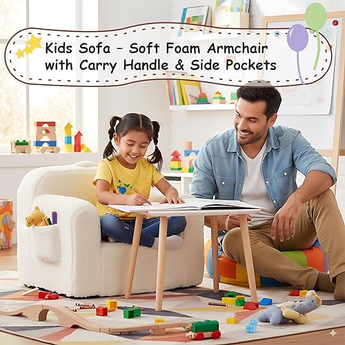 Miniatura 5 de Tiita Sofá para niños, sofá para niños con asa de transporte, sofá portátil de espuma para niños, silla ligera para sala de juegos, dormitorio,