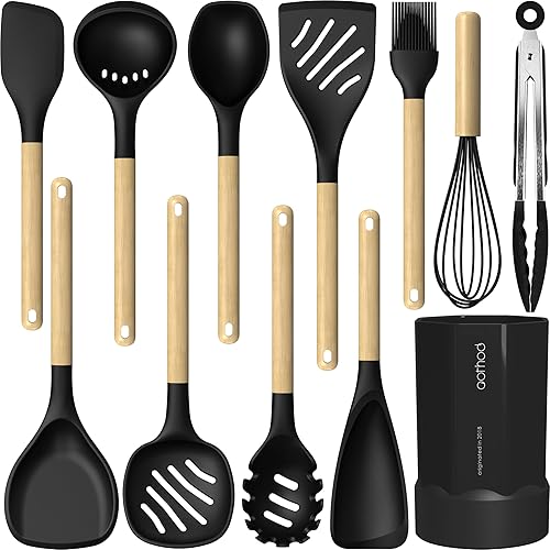 Juego de utensilios de cocina de silicona, 446 F resistentes al calor, utensilios de cocina antiadherentes, juego de espátula, cuchara, volteador,
