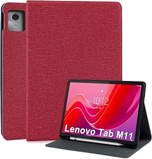 Hülle für Lenovo Tab M11 2024 11 Zoll TB330 PU Leder mit Stifthalter und Multi Winkel Ständer Ultradünne Bookstyle Tasche Schutzhülle Tablet Hülle für Lenovo Tab M11 Rot