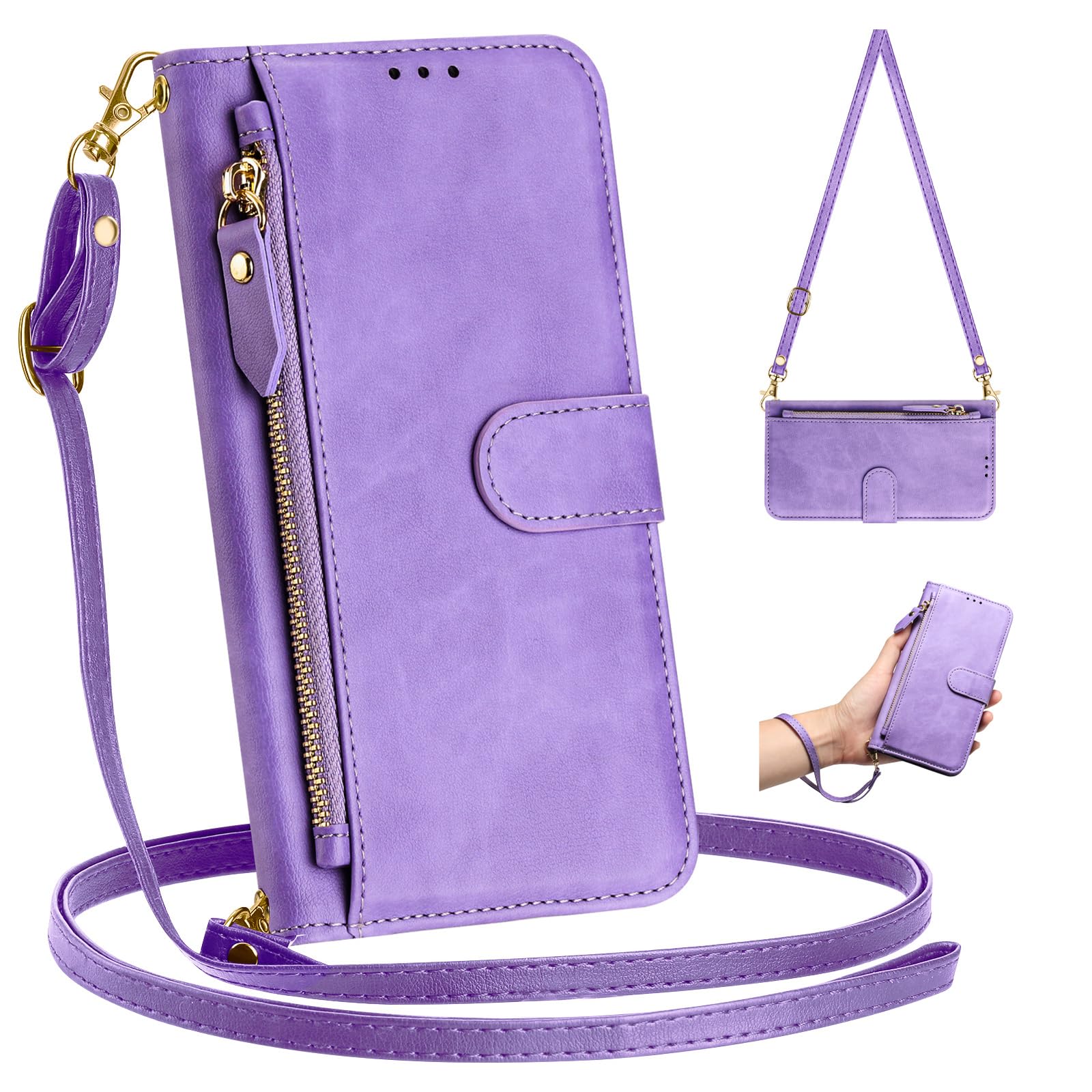 Étui portefeuille iPhone 16 Plus cuir violet avec fermeture