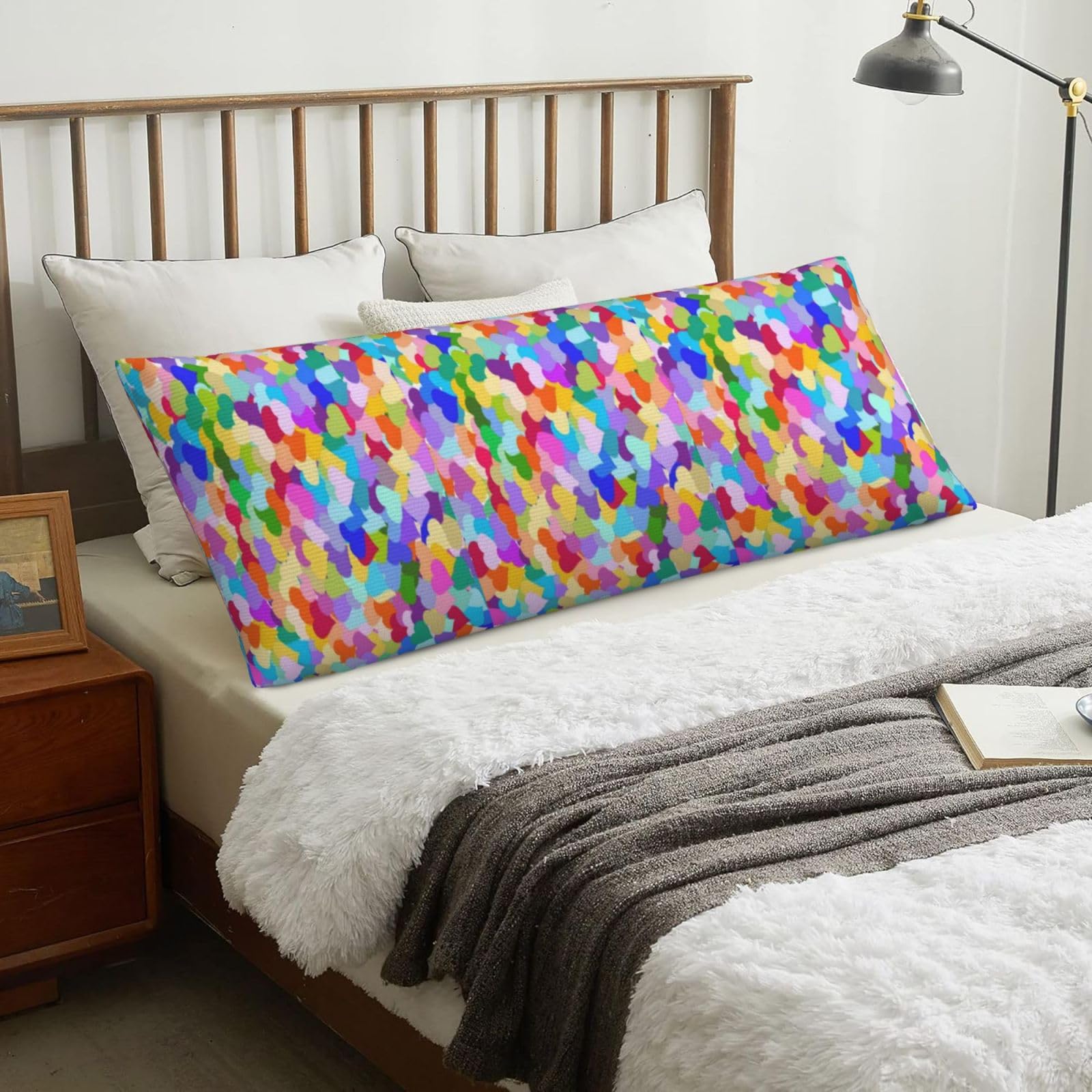Rainbow Heart Confetti, Body Pillow Cover with Zipper,Long Body Pillowcase 20 x 60 in