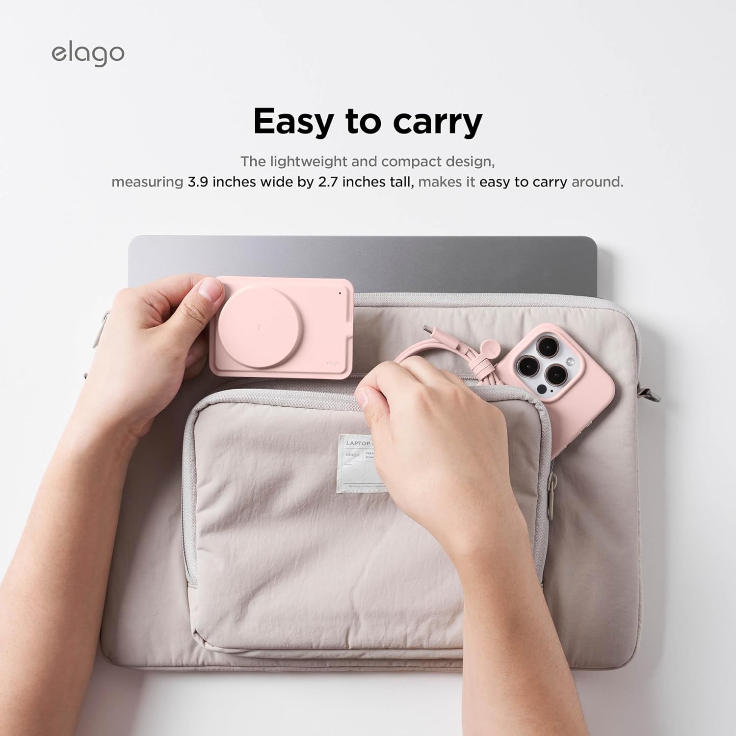 elago 15W Wireless Charging Pad Compatible with iPhone 17, 16, 15, 14, 13, 12, Magnetic on Both Sides, Cable Included, Standby Mode, Travel Friendly (Lovely Pink)