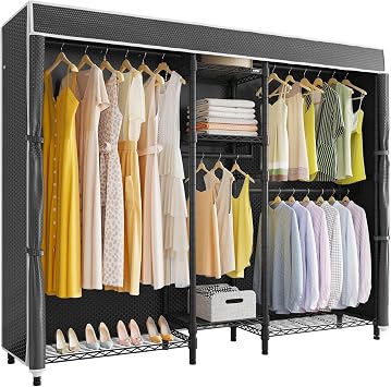 VIPEK Classic V6C Heavy Duty 5 Tiers Wire Garment Rack Large Size Wardrobe Closet Black Metal Clothing With Oxford Fabric Cover, 70.1" L x 17.3" W x 76.4" H, Max Load 870 LBS