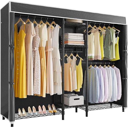 VIPEK Classic V6C Heavy Duty 5 Tiers Wire Garment Rack Large Size Wardrobe Closet Black Metal Clothing With Oxford Fabric Cover, 70.1" L x 17.3" W x 76.4" H, Max Load 870 LBS