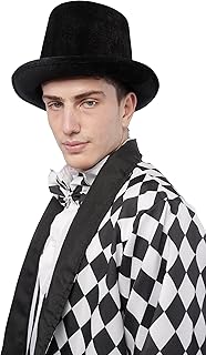 Sombrero de Copa de Color Negro, Gorro de Fieltro Satén, Chistera Mago Hombre con Cinta de Raso para Disfraces Cosplay Carnaval Halloween