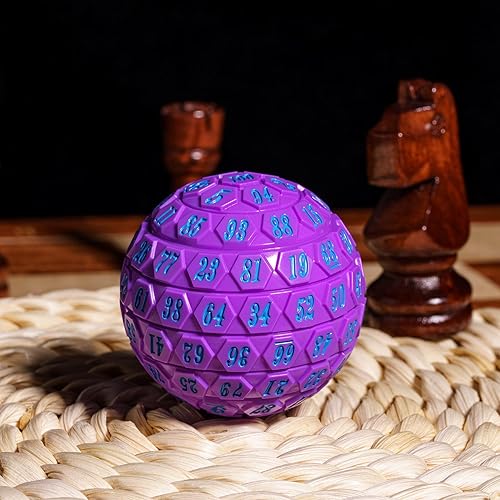 Vista 8 de Dados poliédricos de 100 caras, dados de juego individuales D100, cubo de 100 lados con bolsa negra, dado D100 de 1.890 in (rosa con número azul)