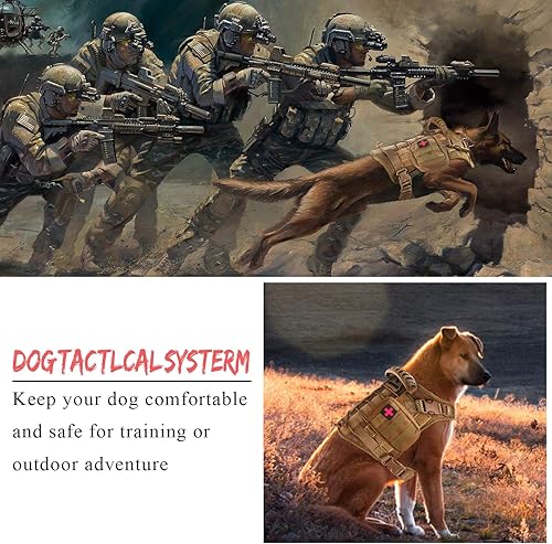 Miniatura 3 de Arnés táctico para perro mediano y grande, chaleco de entrenamiento militar K9 con paneles Molle y bucle, arnés táctico ajustable con asa (M, caqui)