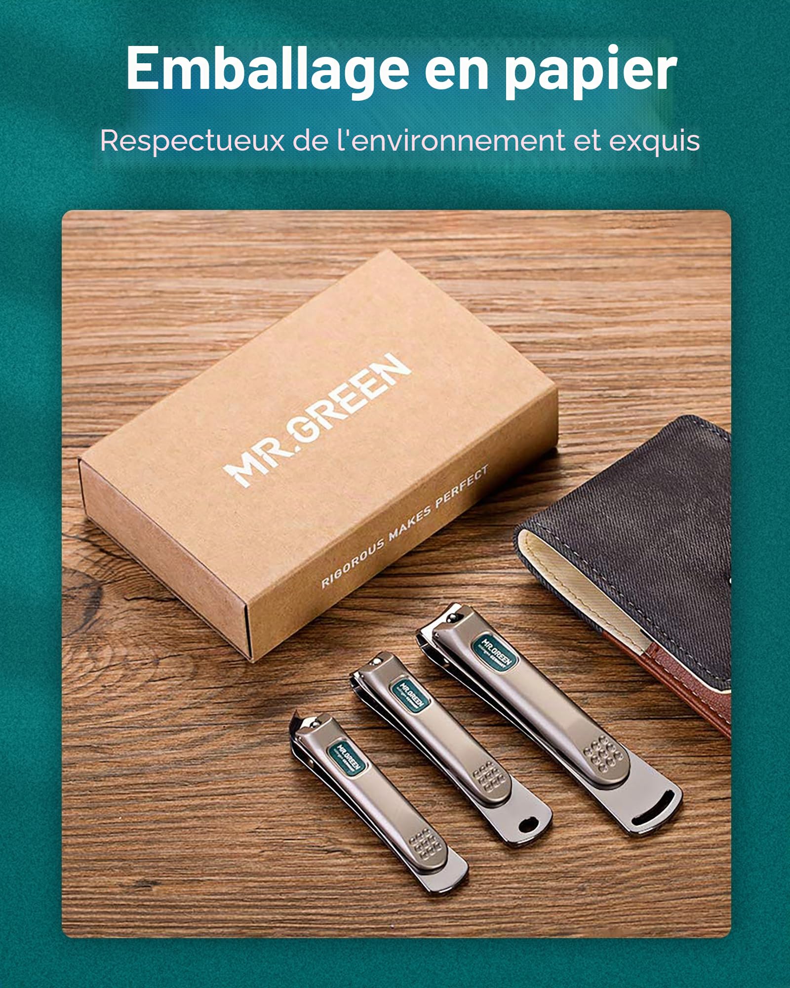 MR.GREEN Ensemble de manucure et pédicure, ensemble de 3 coupe-ongles en acier inoxydable allemand de qualité supérieure avec étui en cuir haut de gamme, coupe-ongles professionnels pour hommes et