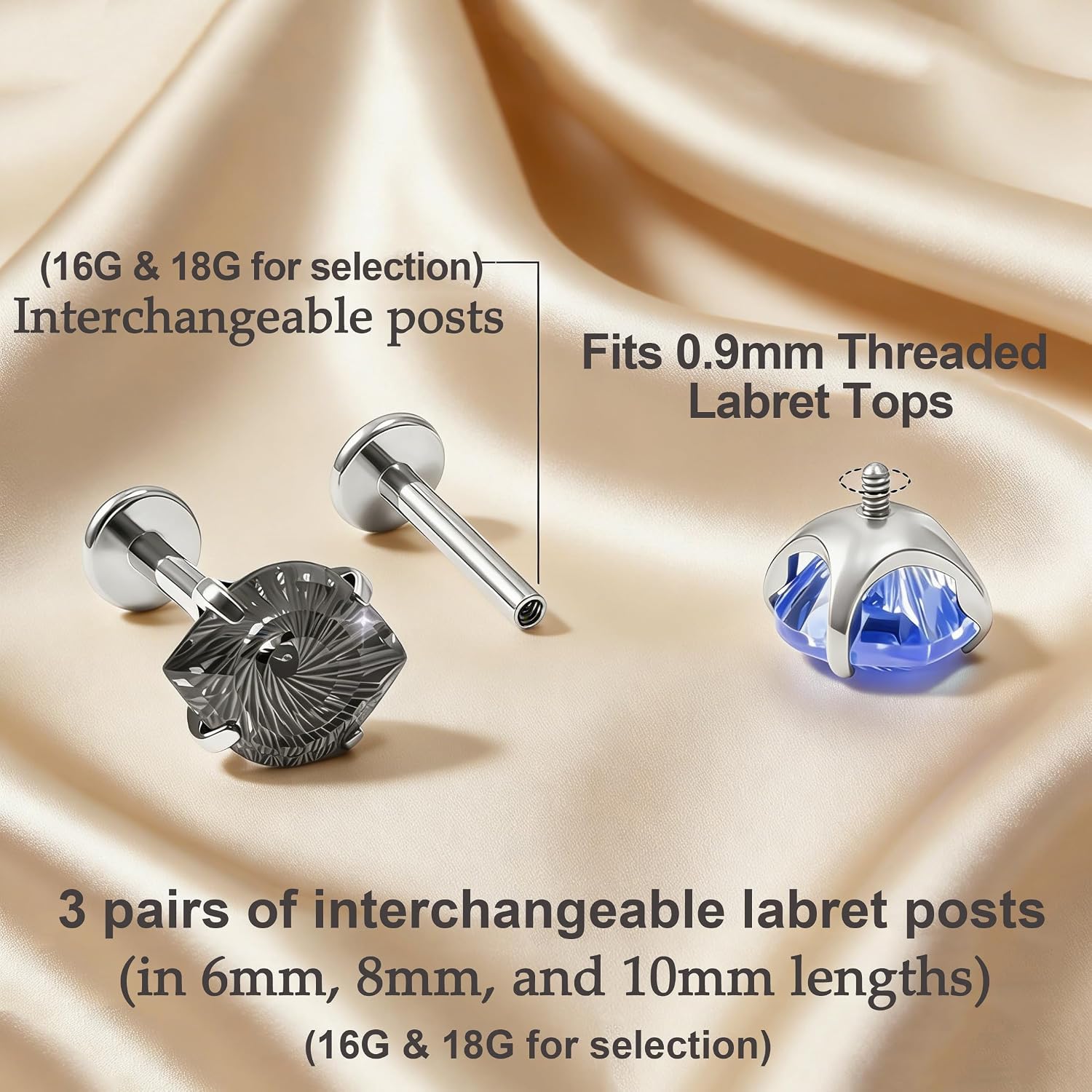 16G/18G Internal Threaded Hypoallergenic G23 Titanium Bar Post Replacement,Flat Back Stud Earrings Post Helix Sleeper Couch Labret Bar for Women Men Sensitive Ears