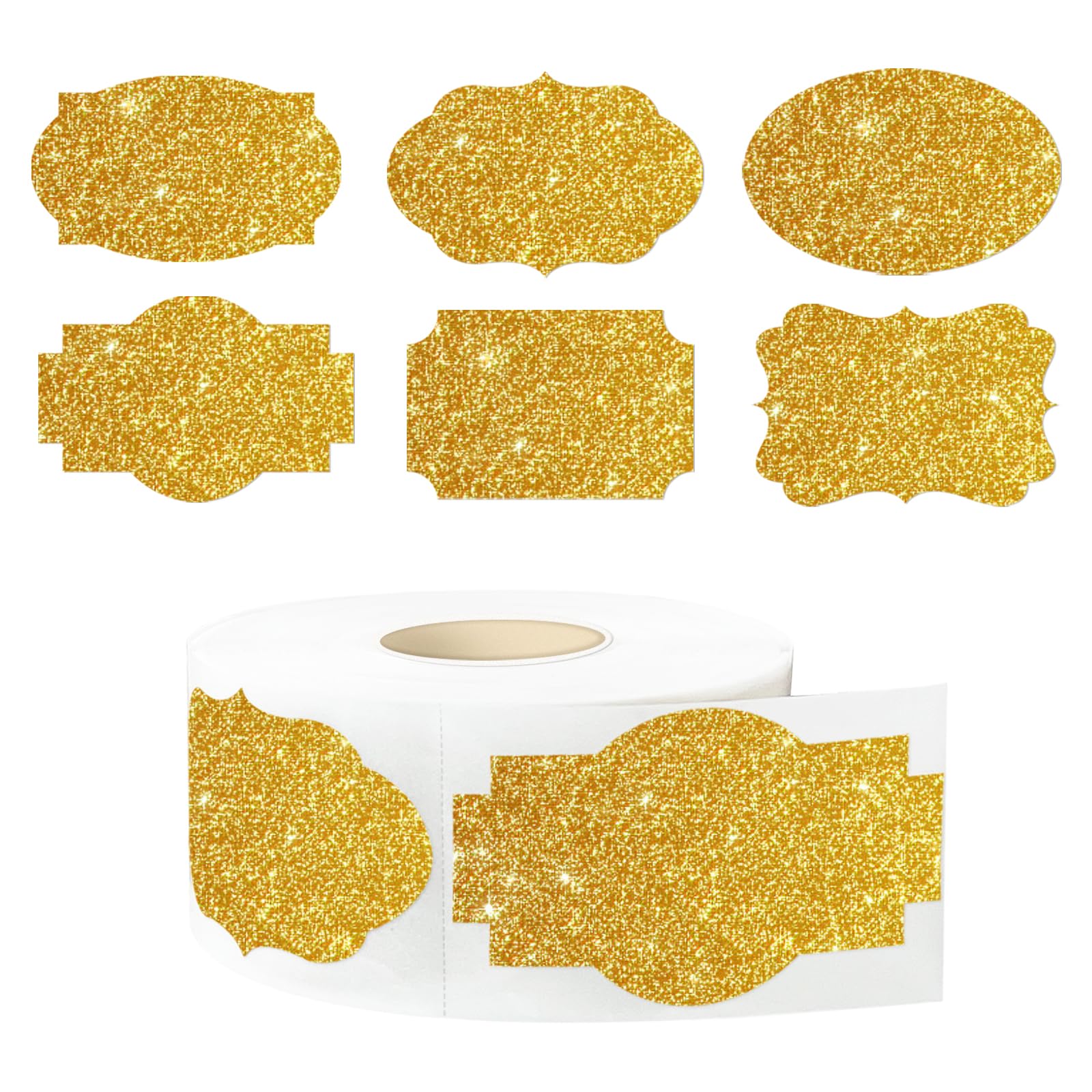 Yeachlaing Bright Gold Labels Stickers,250 PCS 2" x 1.2" Fancy Shape Stickers Labels for Storage Box or Food Jars Holiday Present Stickers Christmas