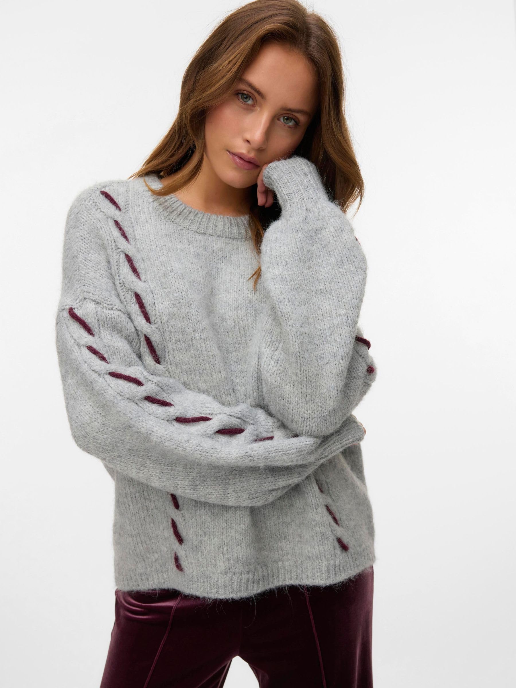 VERO MODA Vmilina LS O-Neck Handstitch Pullover Vmilina LS O-Neck Handstitch Jersey Mujer (Pack de 1)