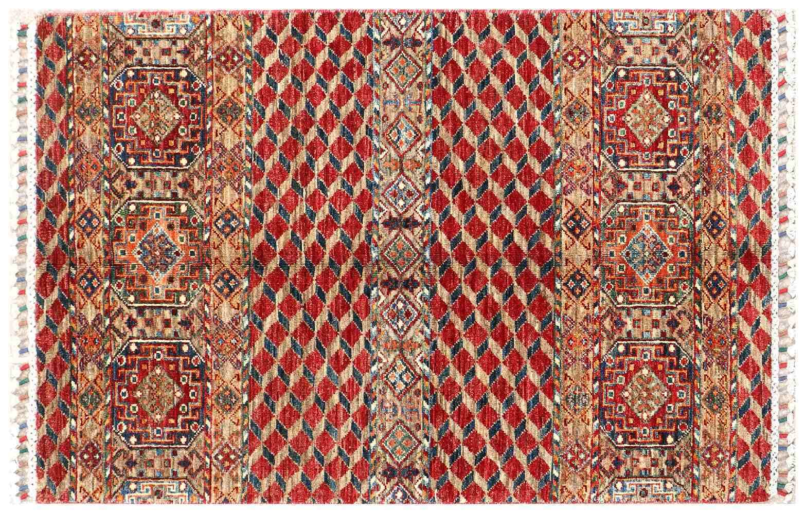 Tapis Ziegler Khorjin fait main rouge rayé oriental 80x120 cm