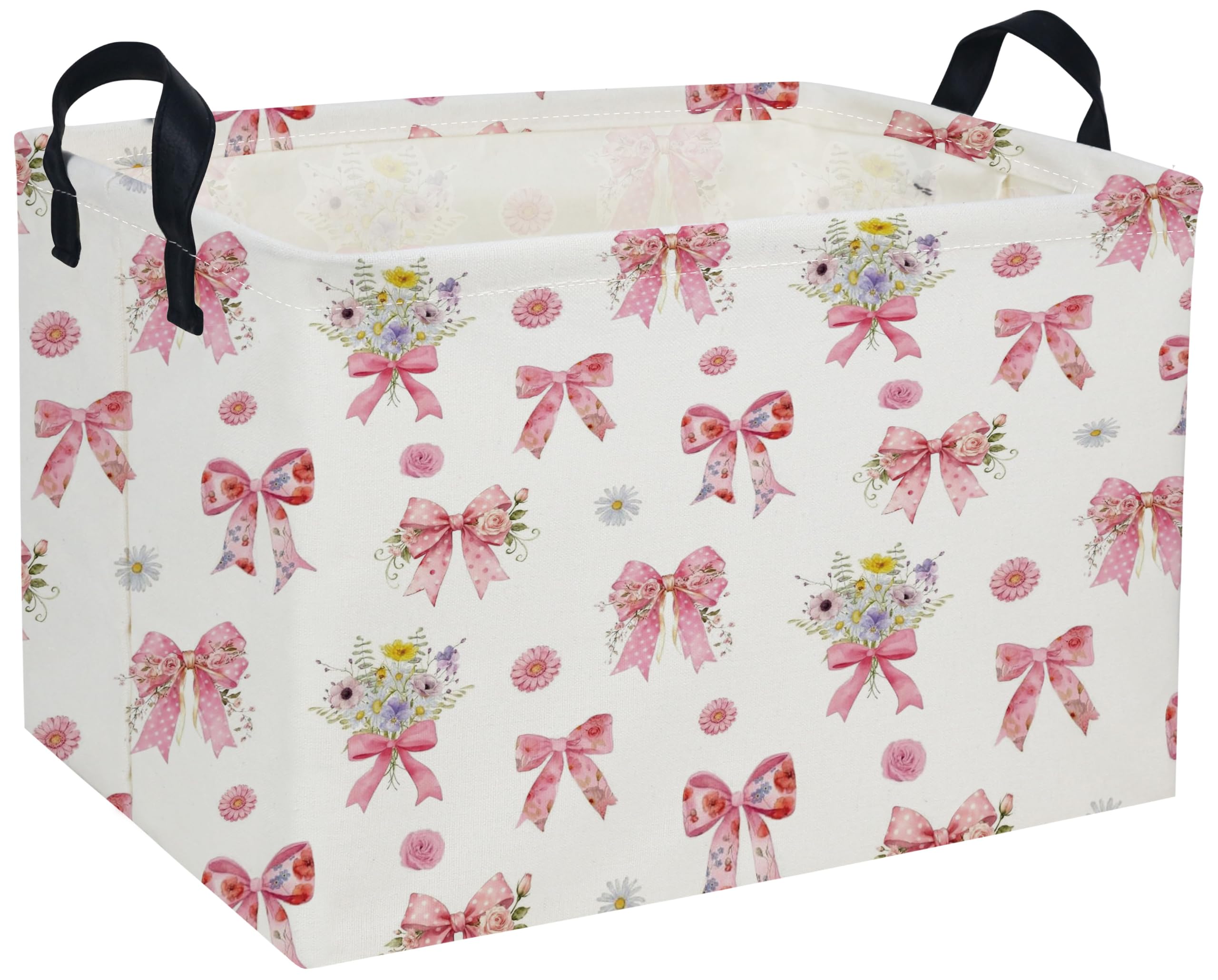Rectangle Kids Baskets Flower Basket Cute Storage Bin Fish Box for Room Decor Gift Basket(bow flower)