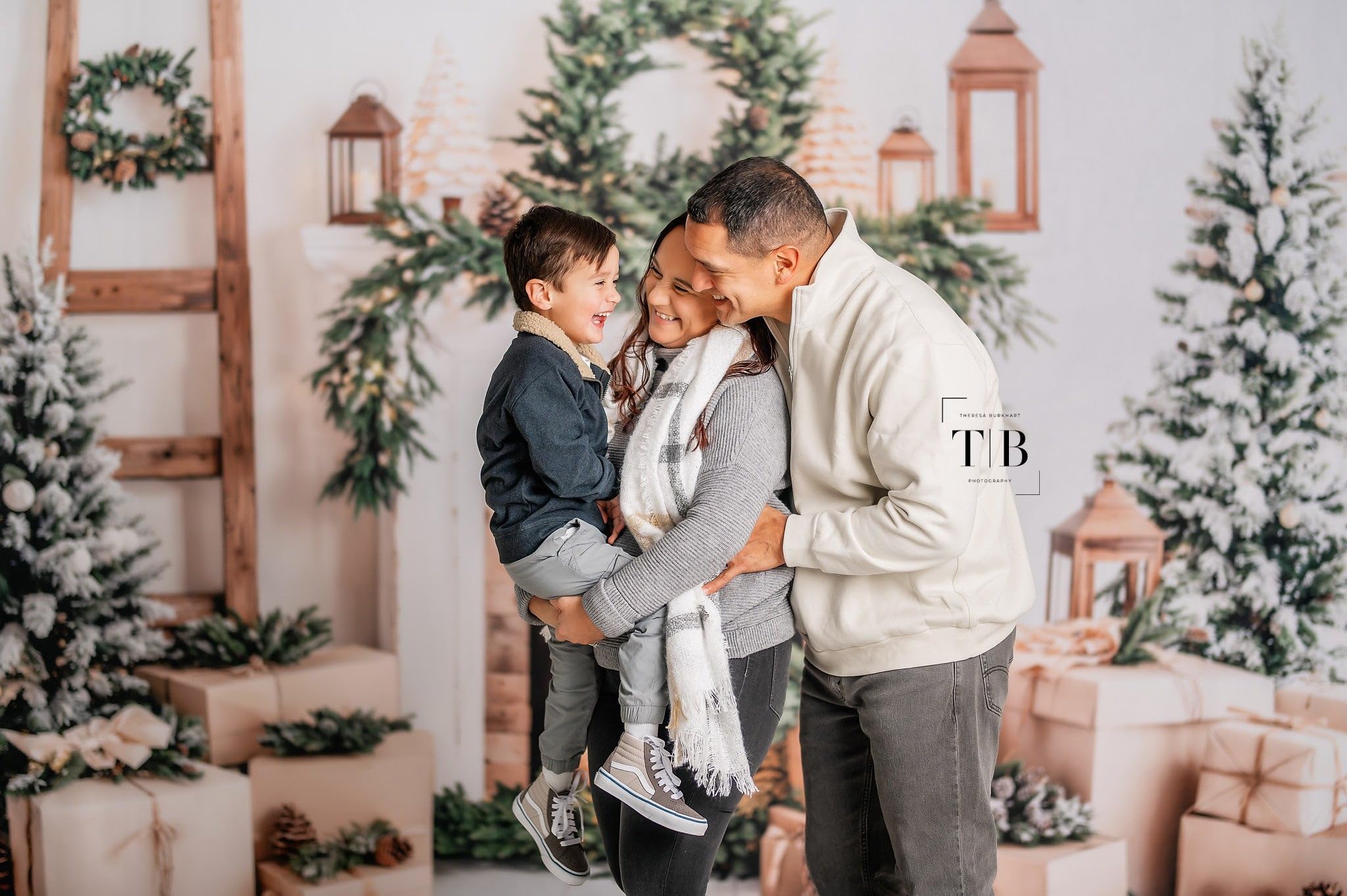 Kate Telón de fondo blanco para fotografía de árbol de Navidad, fondo de chimenea para fotos, caja de regalo, telón de fondo para estudio fotográfico, 10 x 6.5 pies