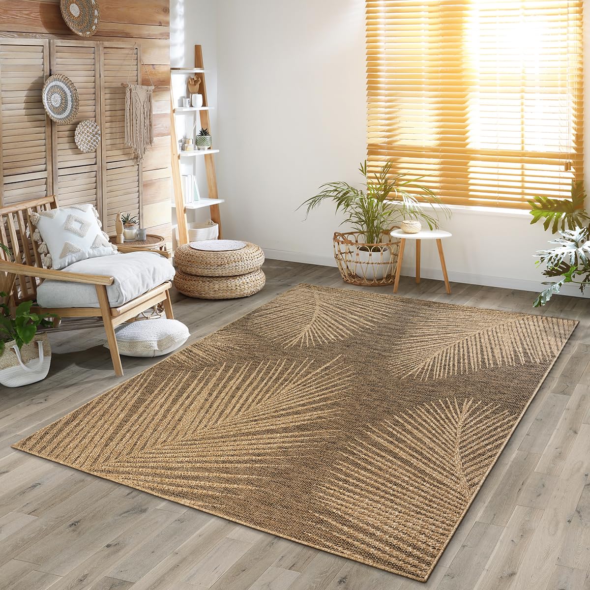 the carpet Kansas - Alfombra para Exterior e Interior con Aspecto de Yute Natural, Resistente a la Intemperie, Apta para Patio y jardín, Crema, 140 x 200 cm