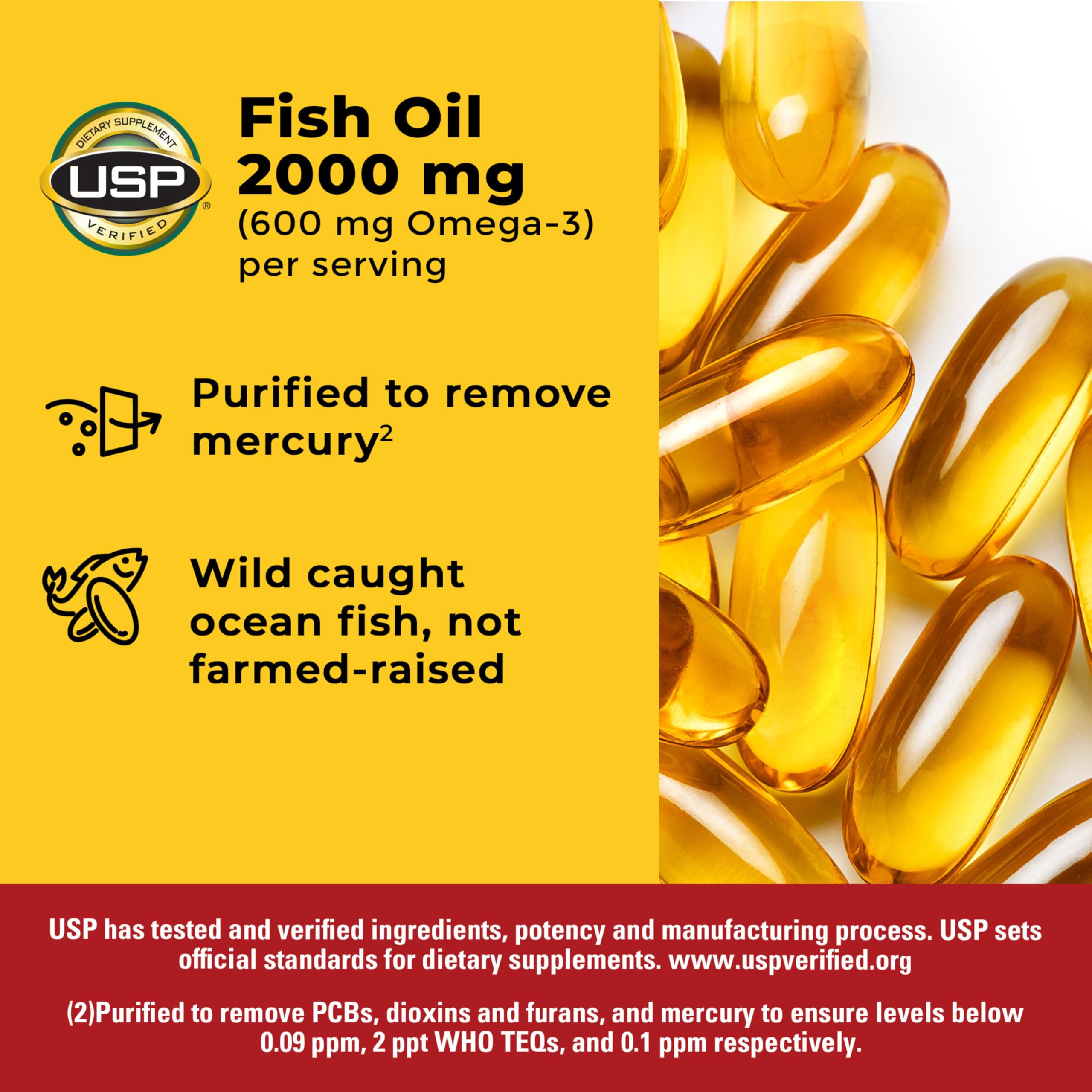 Nature Made Fish Oil Omega 3 Supplements, 2000mg Per Serving Softgels, Omega 3 Fish Oil for Healthy Heart Support, 250 Softgels, 125 Day Supply