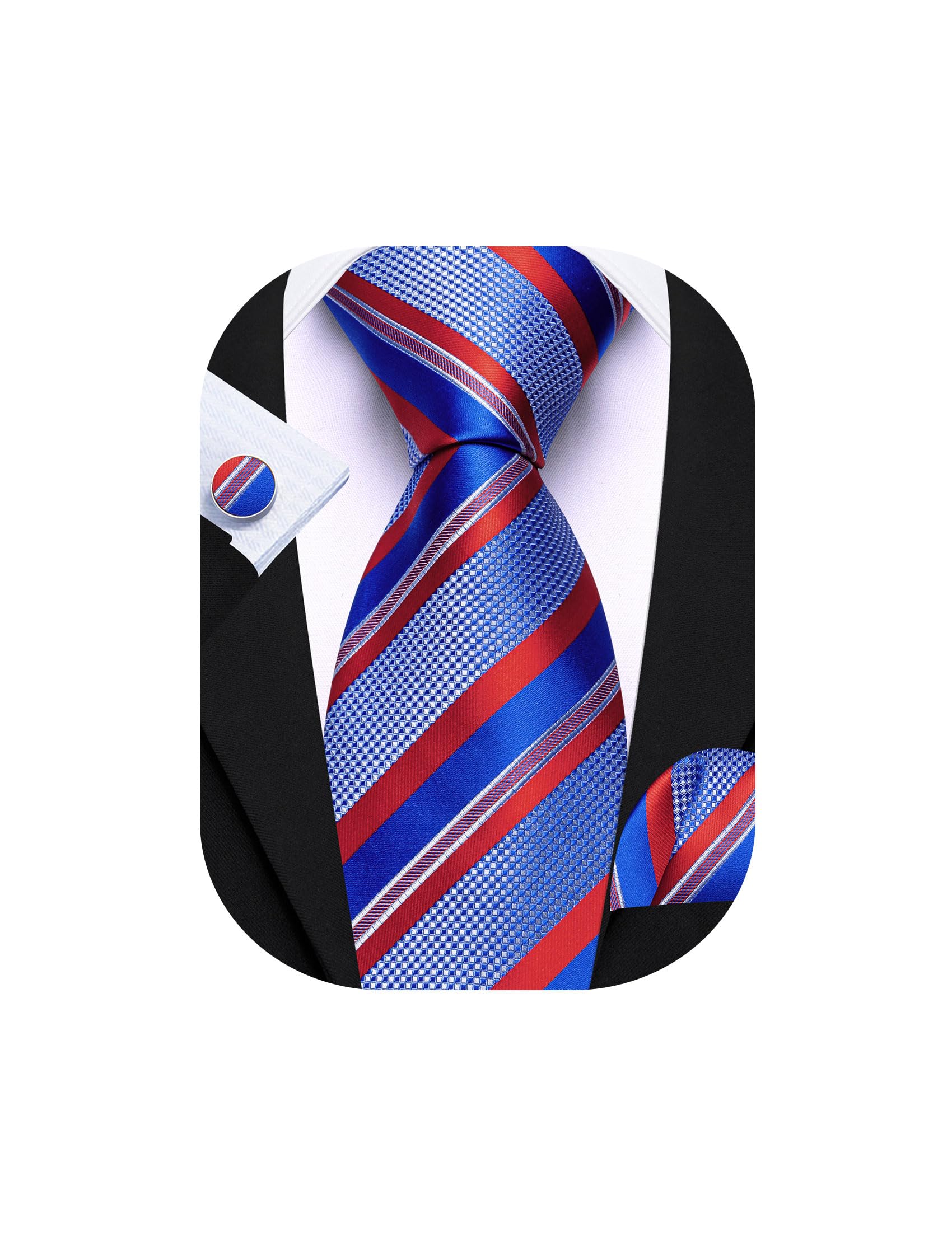 Barry.Wang Mens Tie Set Plaid Check Stripe Neckties Pocket Square Cufflinks | Woven Classic,Formal/Casual Men's Necktie,Luxury,Business,Wedding,Party,Prom,Graduation