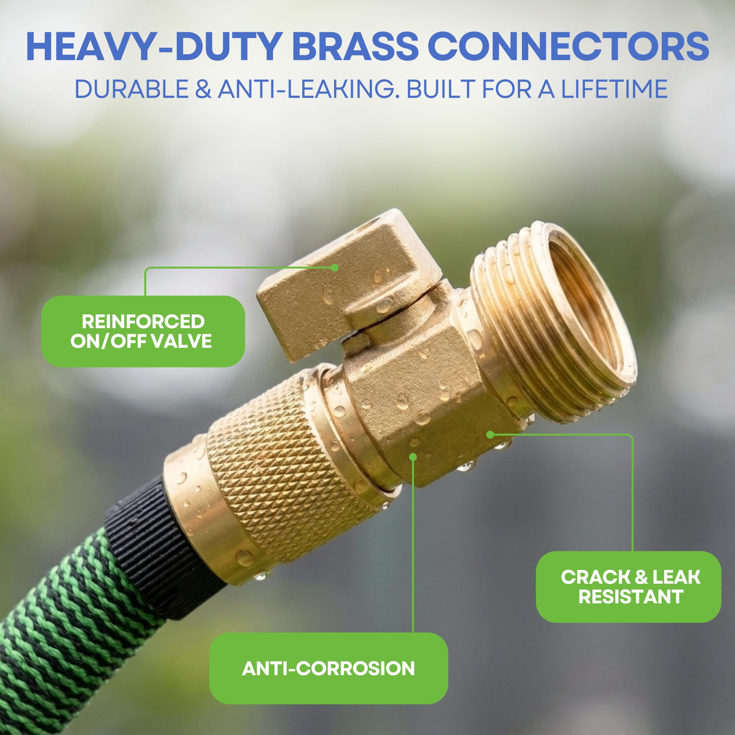 J&B XpandaHose - Manguera de jardín expandible de 50 pies con soporte, resistencia superior 3750D, núcleo de látex de 4 capas, conectores de latón extra fuertes y 10 boquillas de pulverización con