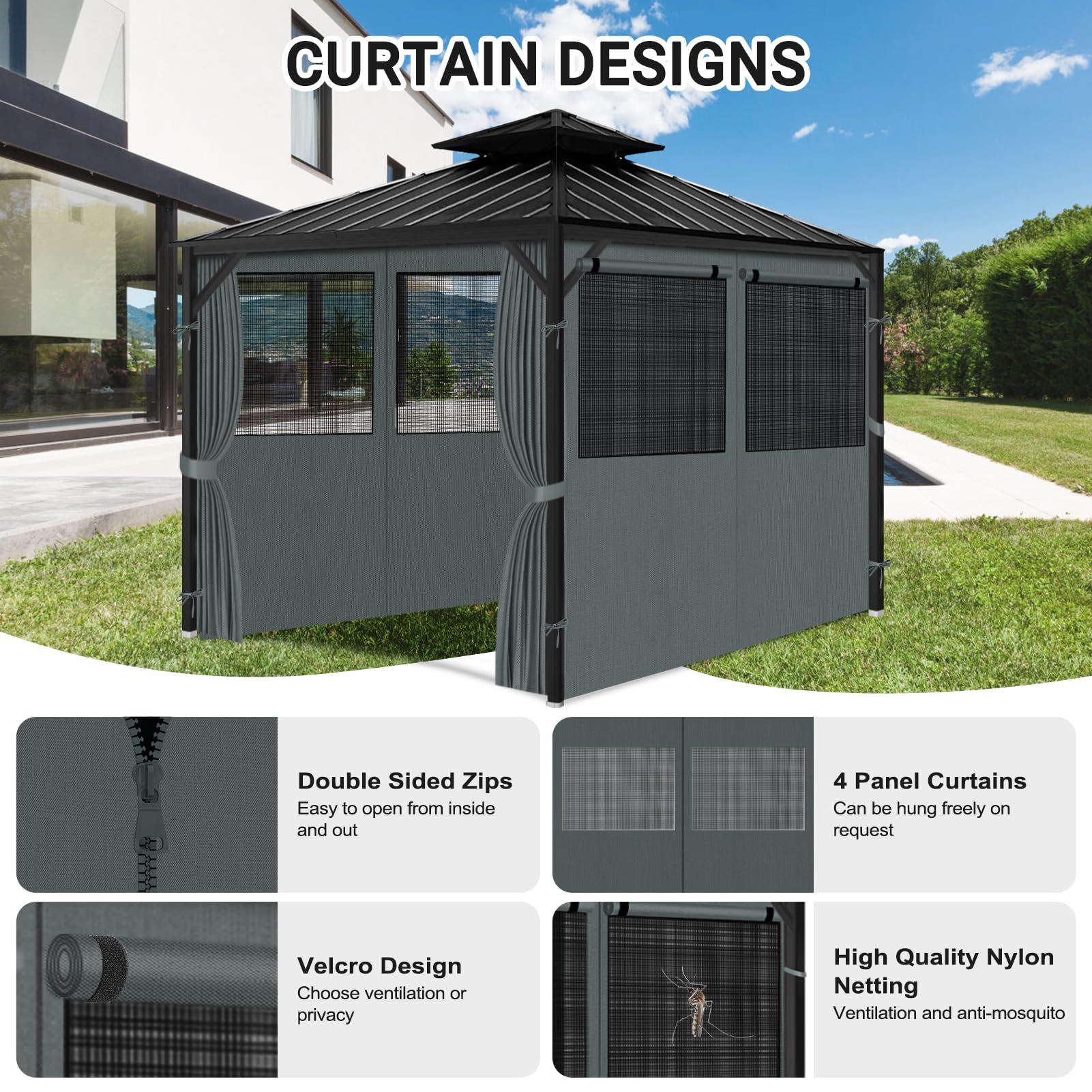 Outsunny Gazebo da Giardino 3x3m con Tende e Zanzariera Cachi | Italy