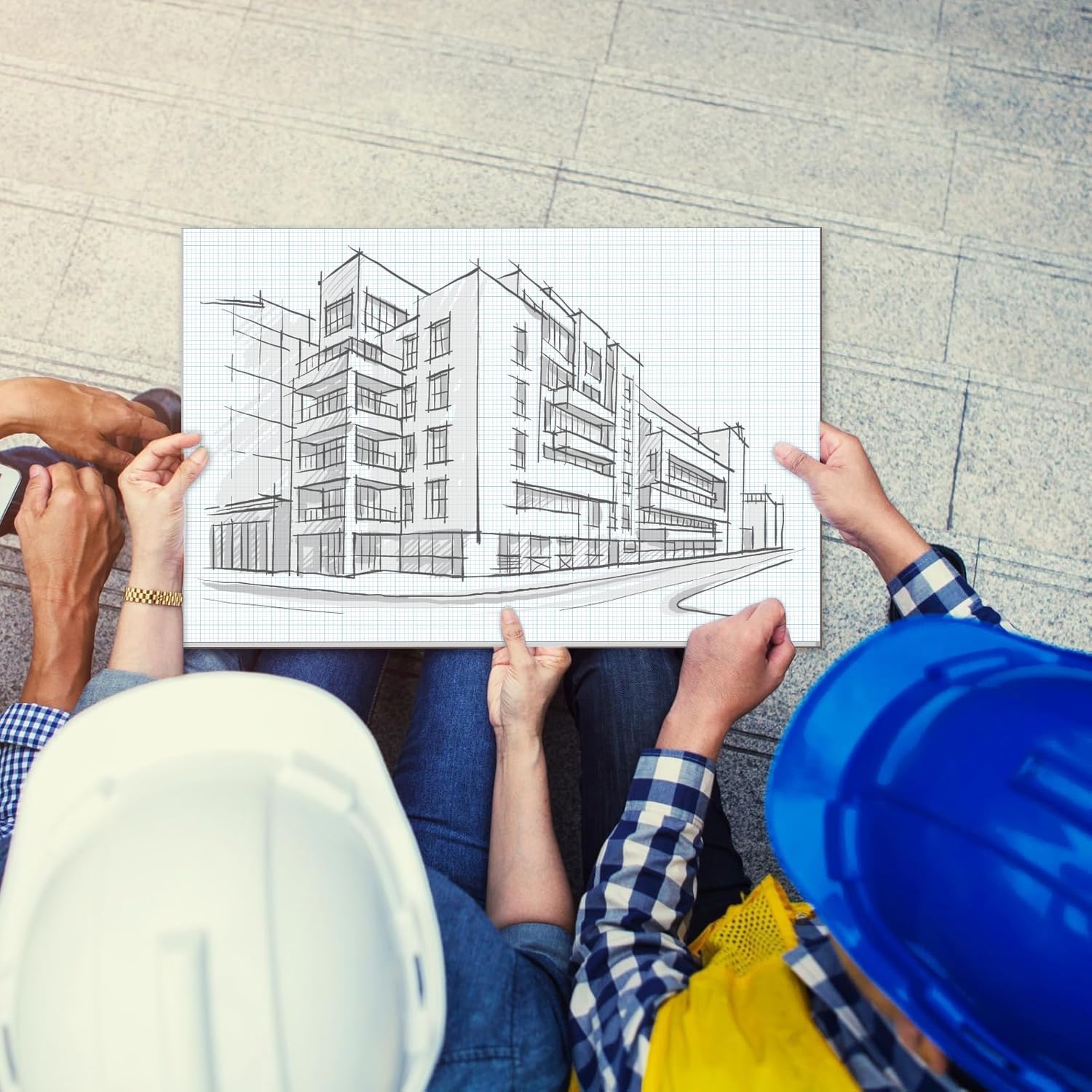 Graph Paper Pad - 30 Sheets/60 Pages, 24" x 36" Large Graph Paper 1" and 1/4" Blue Grid Paper for Engineer Architect Designer Mathematician Draftsmen Sketch House Commercial Building Plan Drafting