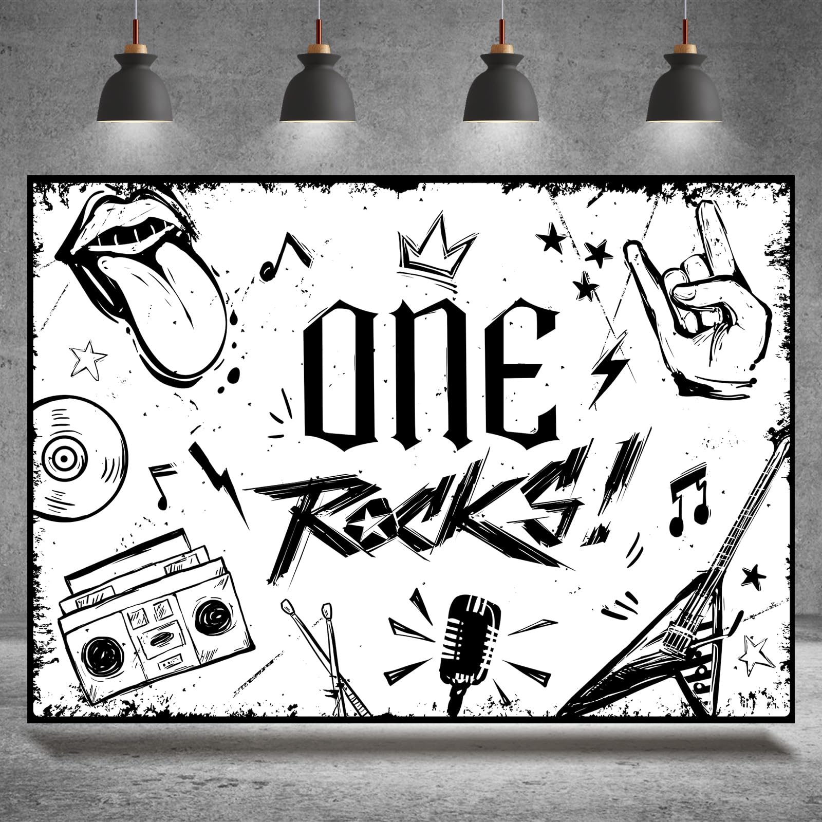 Rsuuinu 7x5ft One Rocks Backdrop 1st Birthday Rock and Roll Guitar Music Photography Background for Kids Boys Child First Birthday Party Decoration