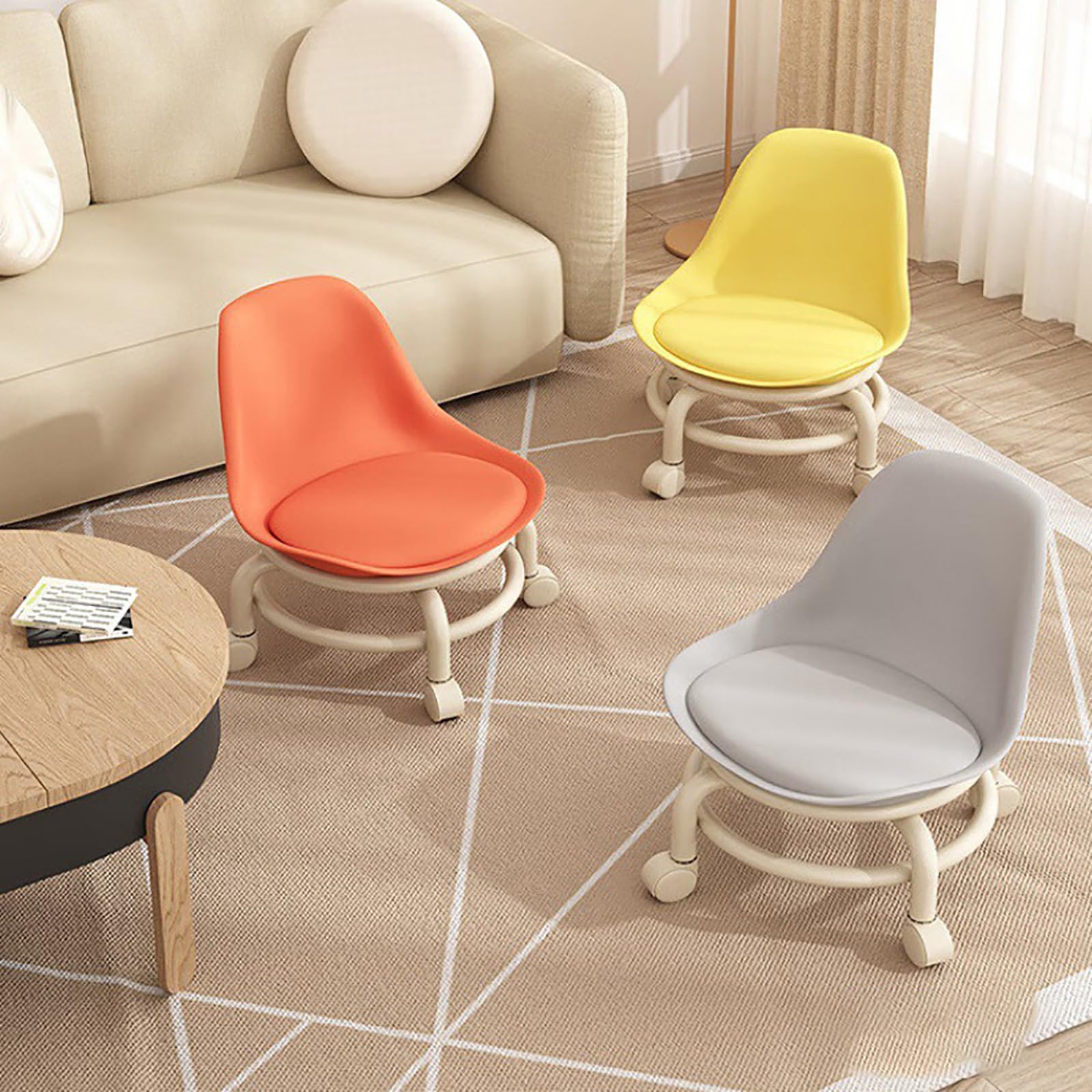 Sgabello Girevole Con Ruote 360° | Basso E Silenzioso | Per Casa, Ufficio O Salone | Grigio, Imbottito - Foto 5