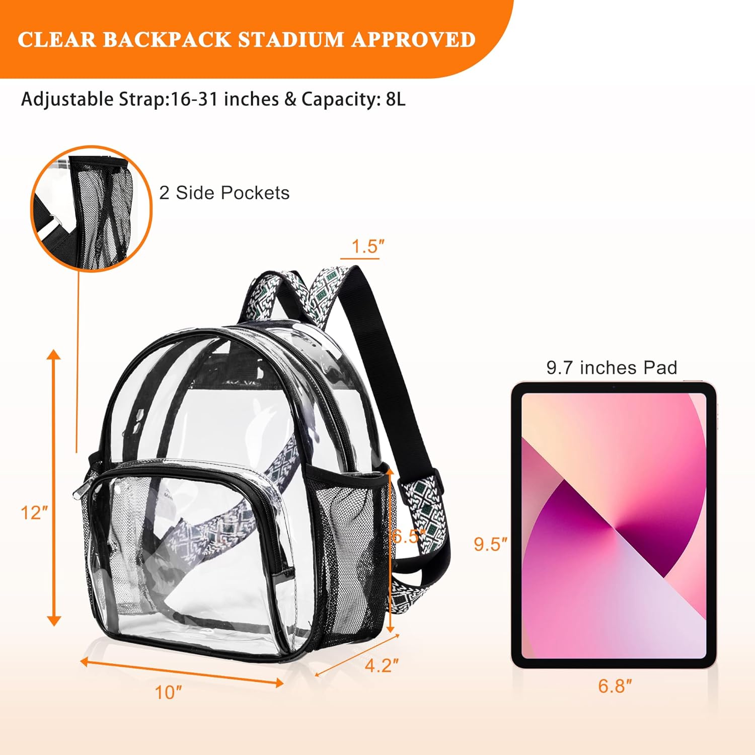 Lyingflat Clear Backpack for Stadium Events 12x12x6 Small Clear Backpack for Concert Sport Events Work Travel, Green Block - Image 4