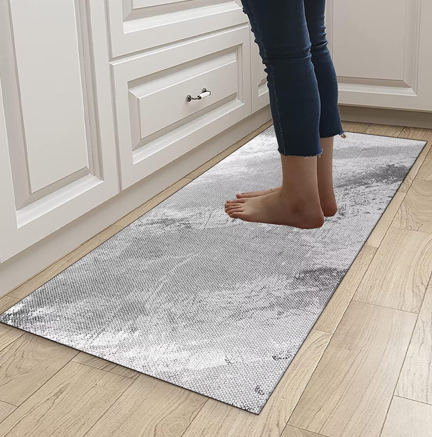 Läufer Teppich Flur Küche Grauer Teppich rutschfest 120x450cm Küchenläufer Teppichmatten Waschbar Korridor Teppichläufer Küchenteppich Schlafzimmer Esszimmer Polyester Meterware Anpassbar