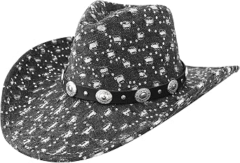 Western Cowboy Hat for Men Women Sparkly Sequin Denim Cowgirl Hat Wide Brim Vintage Cow Girl Hats with Belt Buckle