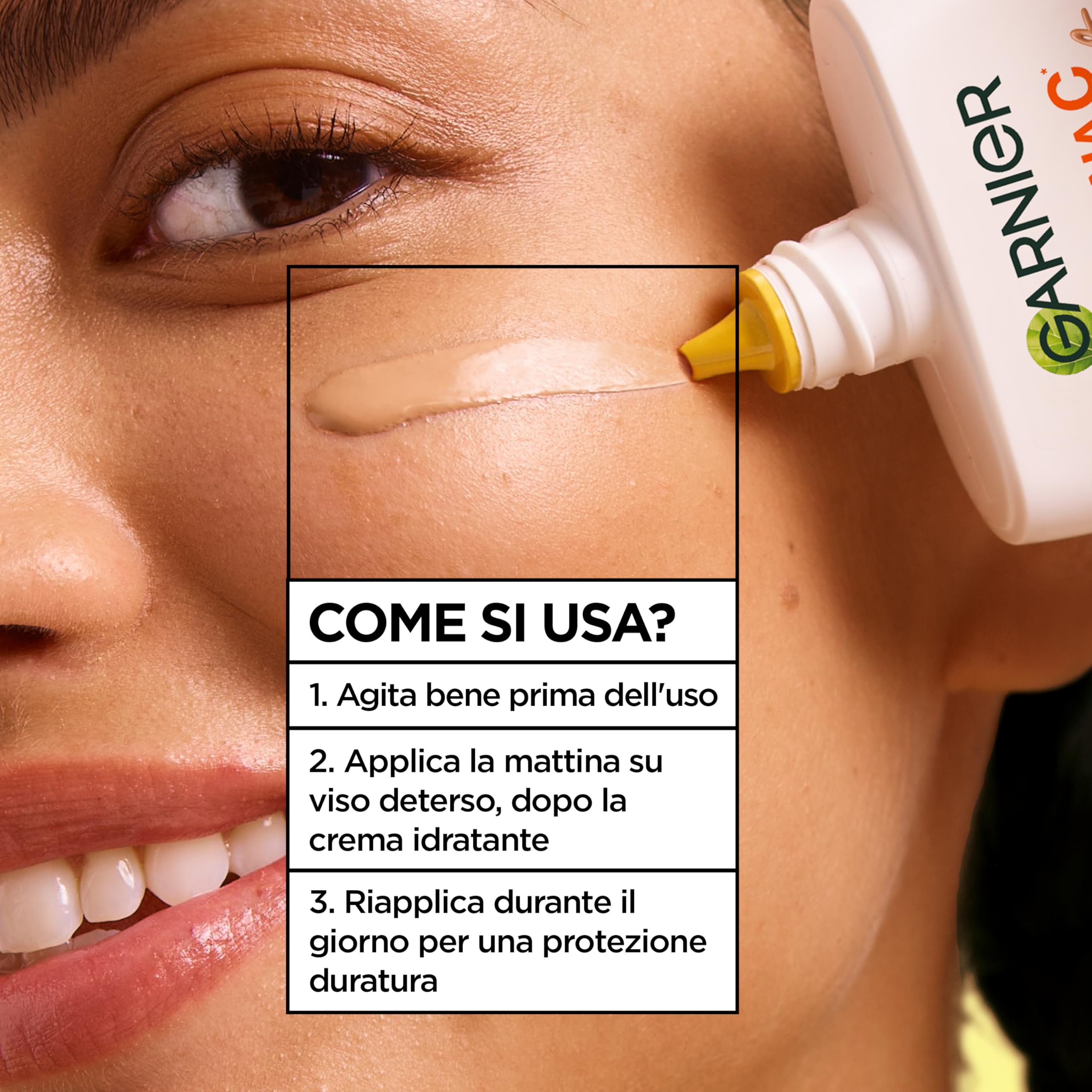 Garnier Fluido Colorato 3 in 1 Wonder Tint Vitamina C, Per Tutti i Tipi di Pelle, Protezione Solare SPF50+, Pelle Uniformata e Protetta, Macchie Ridotte, Tonalità: Medium, 40 ml