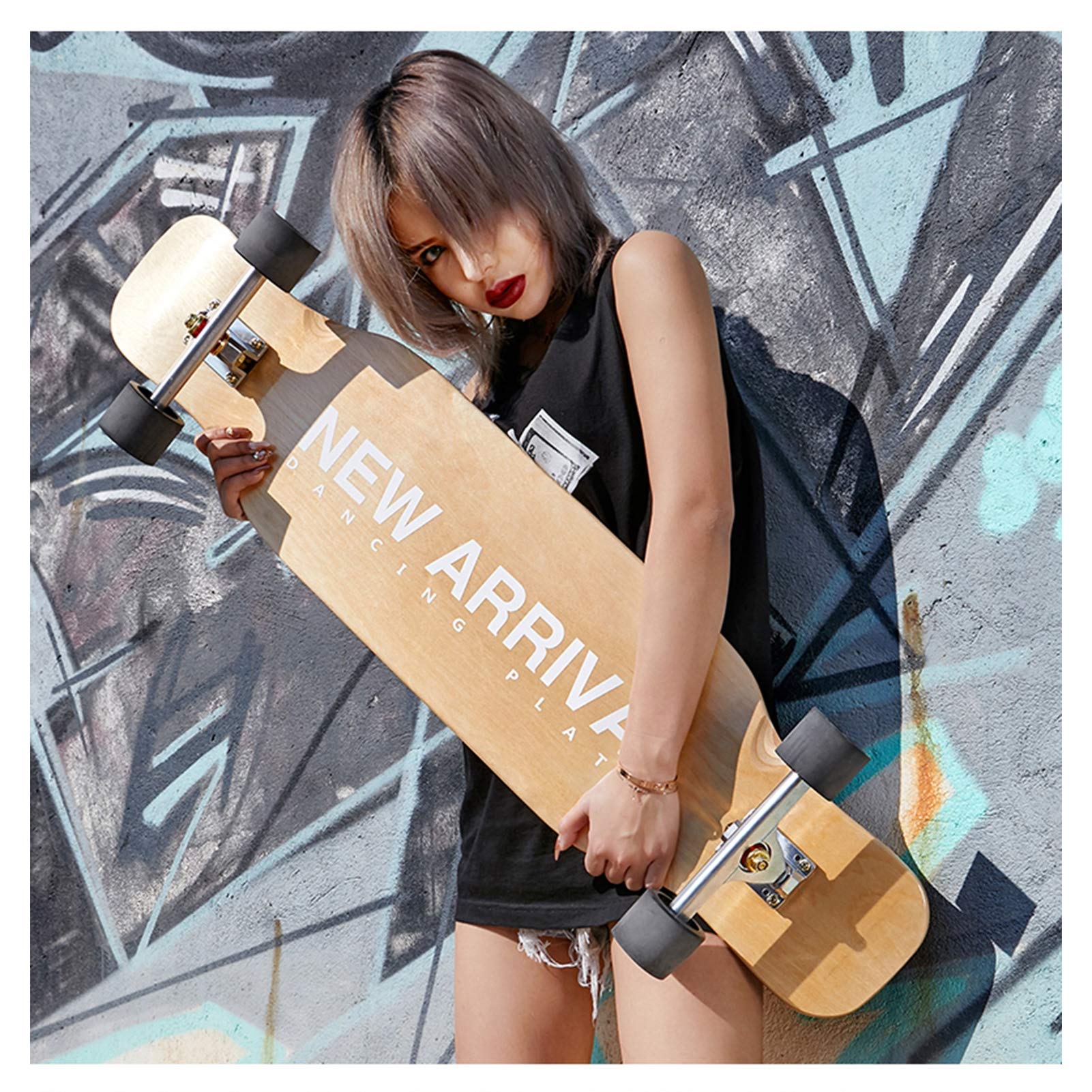 Longboard Cruiser Skateboard Complet 7 Couches Deck 42"x8.9" Skate Board en Bois d'érable Longboards pour Adultes Adolescents Jeunes débutants Filles garçons, pour croisière,