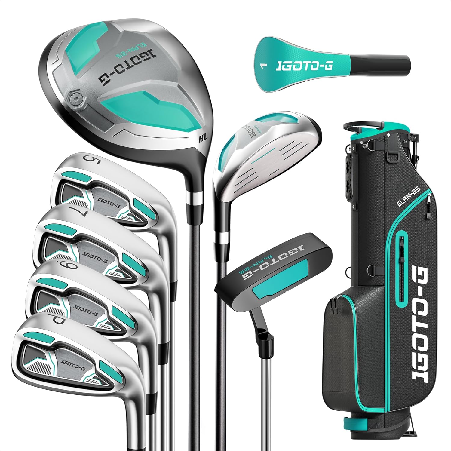 9 Pieces Golf Clubs Set for Men & Women - Complete Mens Golf Clubs Full Set Right/Left Handed Includes Stand Bag with Rain Hood, 1# Drive, 5# Hybrid 5# 7# 9# PW# Irons and Putter