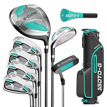 9 Pieces Golf Clubs Set for Men & Women - Complete Mens Golf Clubs Full Set Right/Left Handed Includes Stand Bag with Rain Hood, 1# Drive, 5# Hybrid 5# 7# 9# PW# Irons and Putter