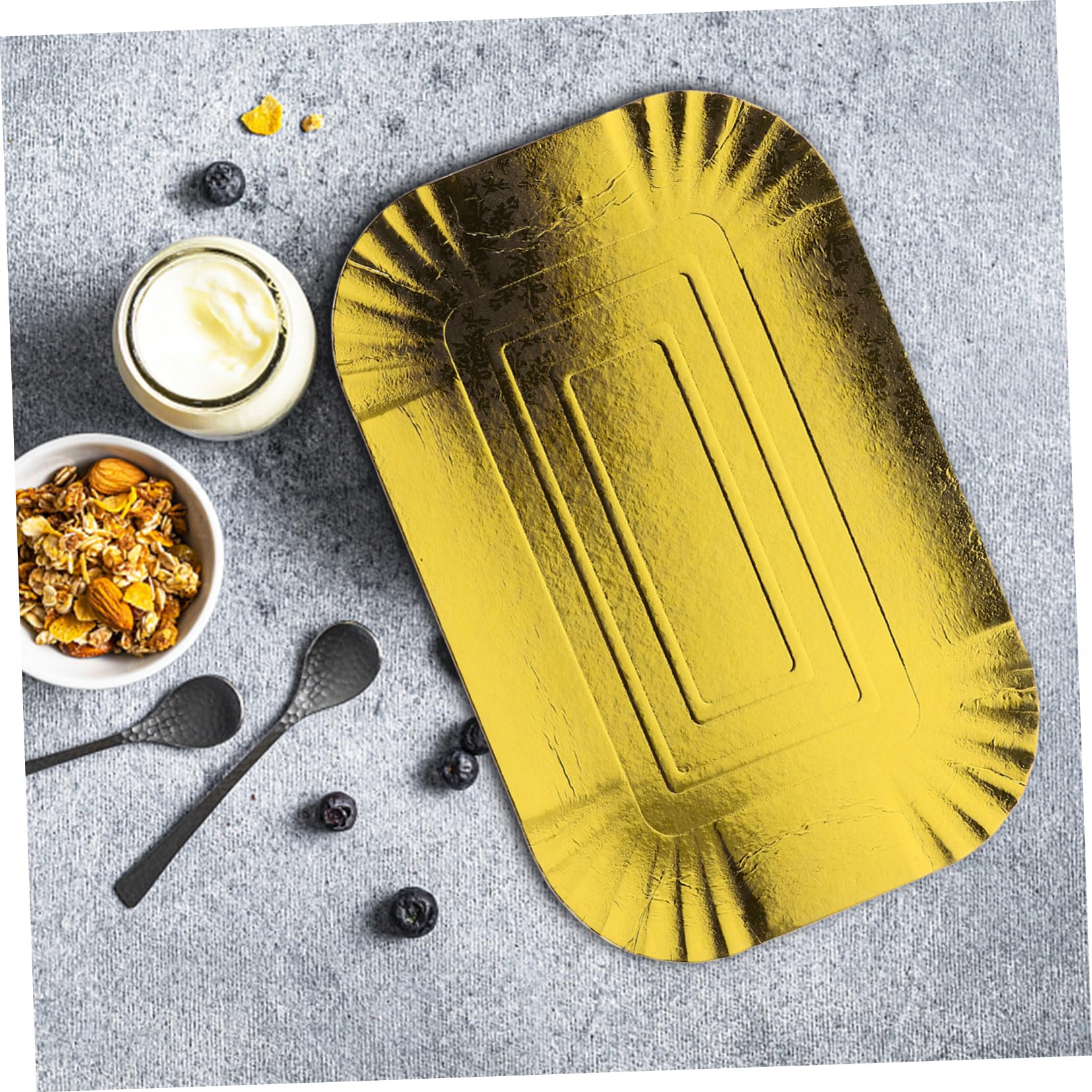 Platos Desechables de Papel Aluminio Dorado, 10, Bandeja para Banquetes