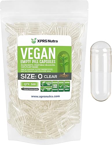 Miniatura 1 de XPRS Nutra Cápsulas vacías de tamaño 0  500 cápsulas veganas vacías  Cápsulas expresas cápsulas vacías vegetarianas  Relleno de cápsulas vegetales